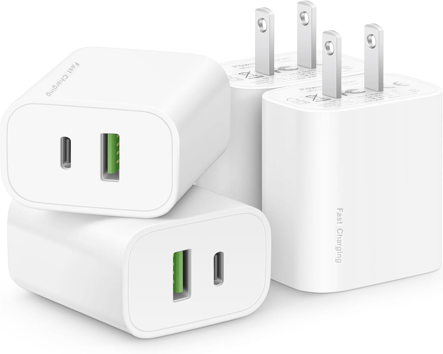 4 Pack USB C Charger Block,20W USB-C & USB-A Port Charger,for i Phone 17/16/15/14/13/12/11/X/8, i Pad and More