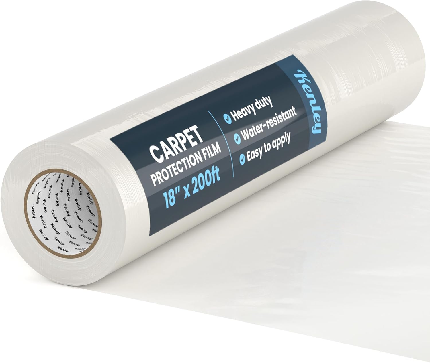 Kenley Carpet Protection Film - Self Adhesive Plastic Carpet Protector Film - Heavy Duty Shield Covering for Stairs Floor Runner Surface - Puncture & Water Resistant Sticky Protection Roll (18"x 200')