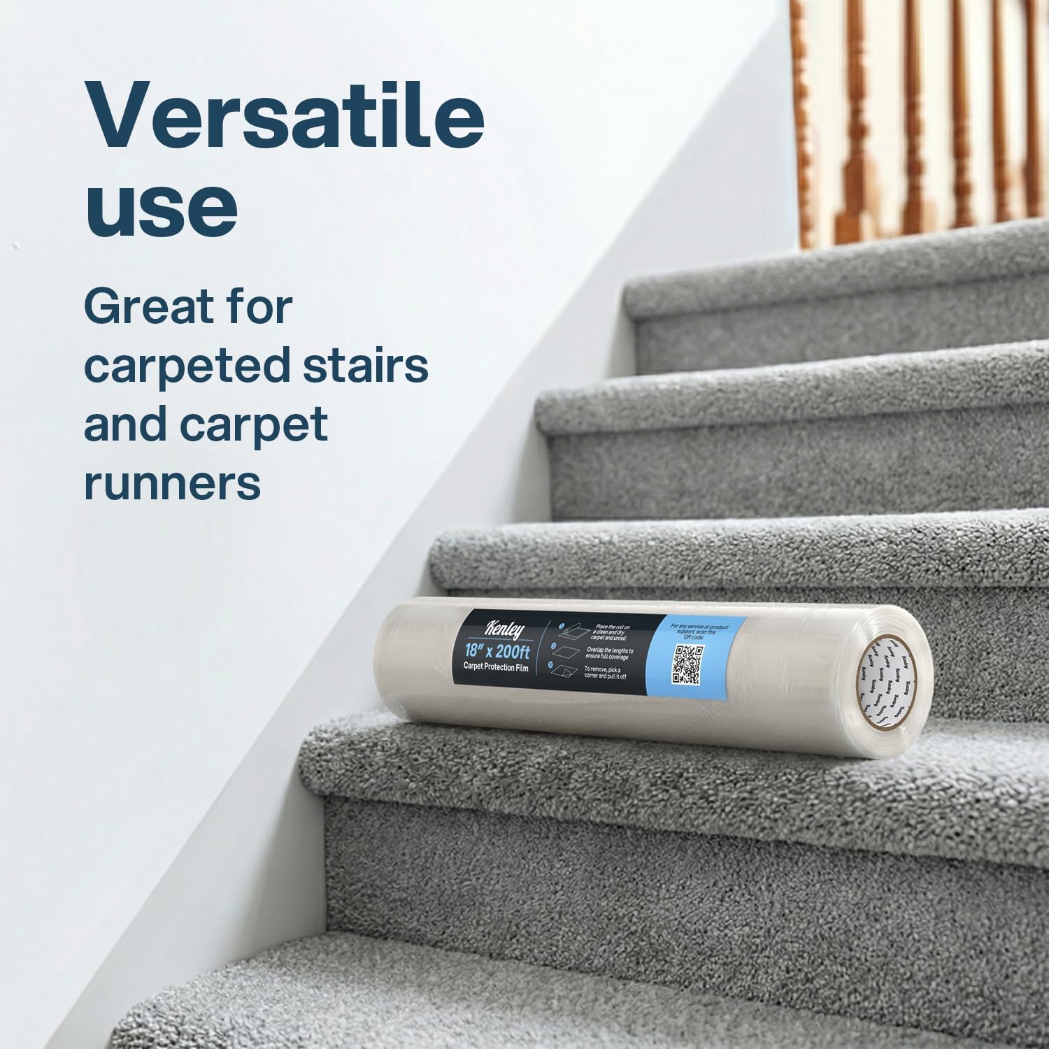 Kenley Carpet Protection Film - Self Adhesive Plastic Carpet Protector Film - Heavy Duty Shield Covering for Stairs Floor Runner Surface - Puncture & Water Resistant Sticky Protection Roll (18"x 200') - Image 4