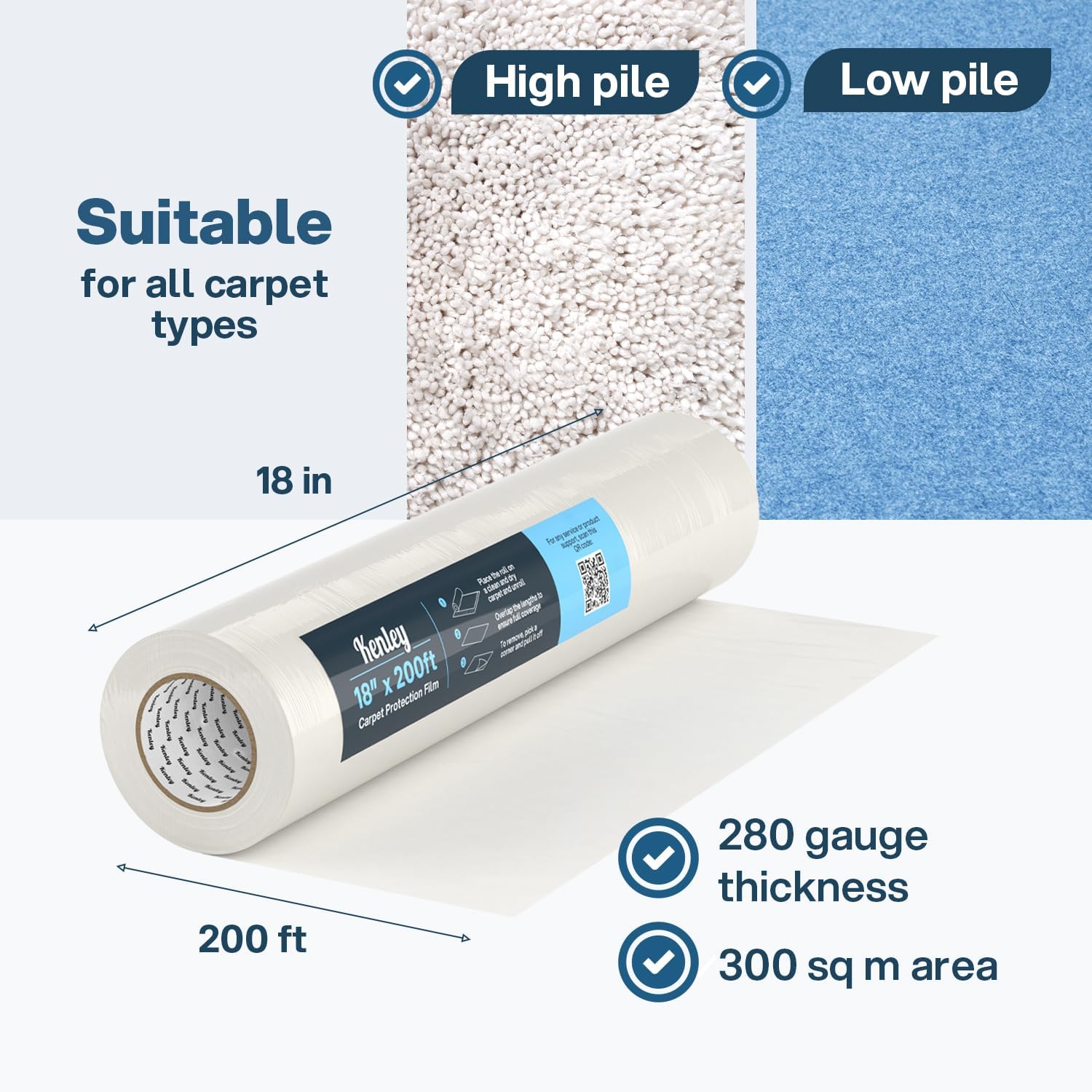 Kenley Carpet Protection Film - Self Adhesive Plastic Carpet Protector Film - Heavy Duty Shield Covering for Stairs Floor Runner Surface - Puncture & Water Resistant Sticky Protection Roll (18"x 200') - Image 6